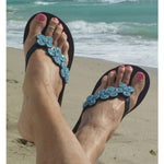 Load image into Gallery viewer, 3 Flower Turquoise Sandals
