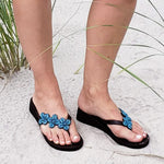 Load image into Gallery viewer, 3 Flower Turquoise Sandals
