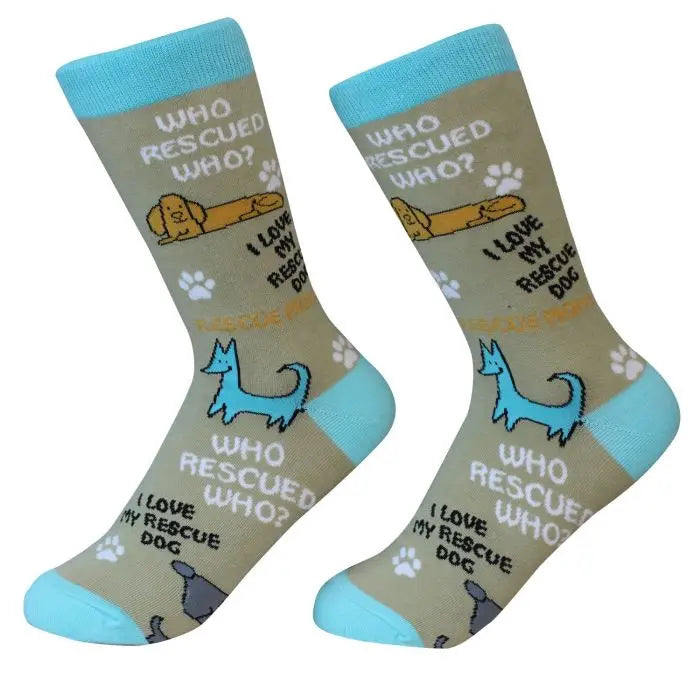 Who Rescued Who Socks - Fun Novelty Dog Socks - Unisex