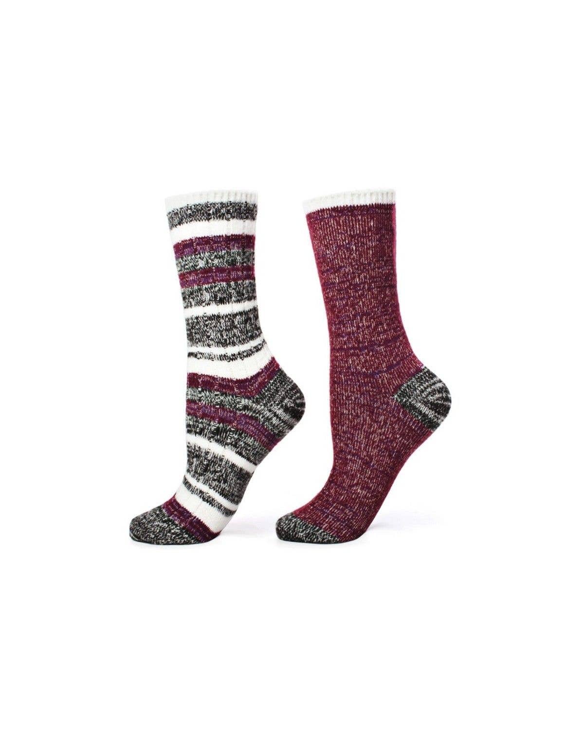 MeMoi Multi Stripe Buttersoft Crew Sock 2 Pack: Black-Purple / 9-11