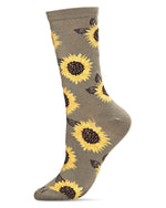 Load image into Gallery viewer, Majestic Sunflower Bamboo Blend Crew Socks: Olive / 9-11
