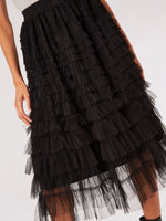 Load image into Gallery viewer, Tulle Ruffle Tiered Midi Skirt - Black
