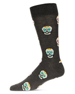 Load image into Gallery viewer, Men&#39;s Mustachioed Sugar Skull Bamboo Crew Socks
