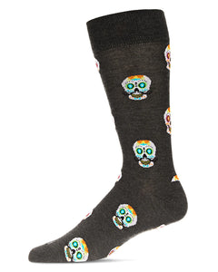 Men's Mustachioed Sugar Skull Bamboo Crew Socks