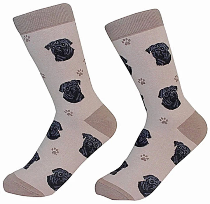 Pug - Black - Unisex - Fun Novelty Crew Dog Socks