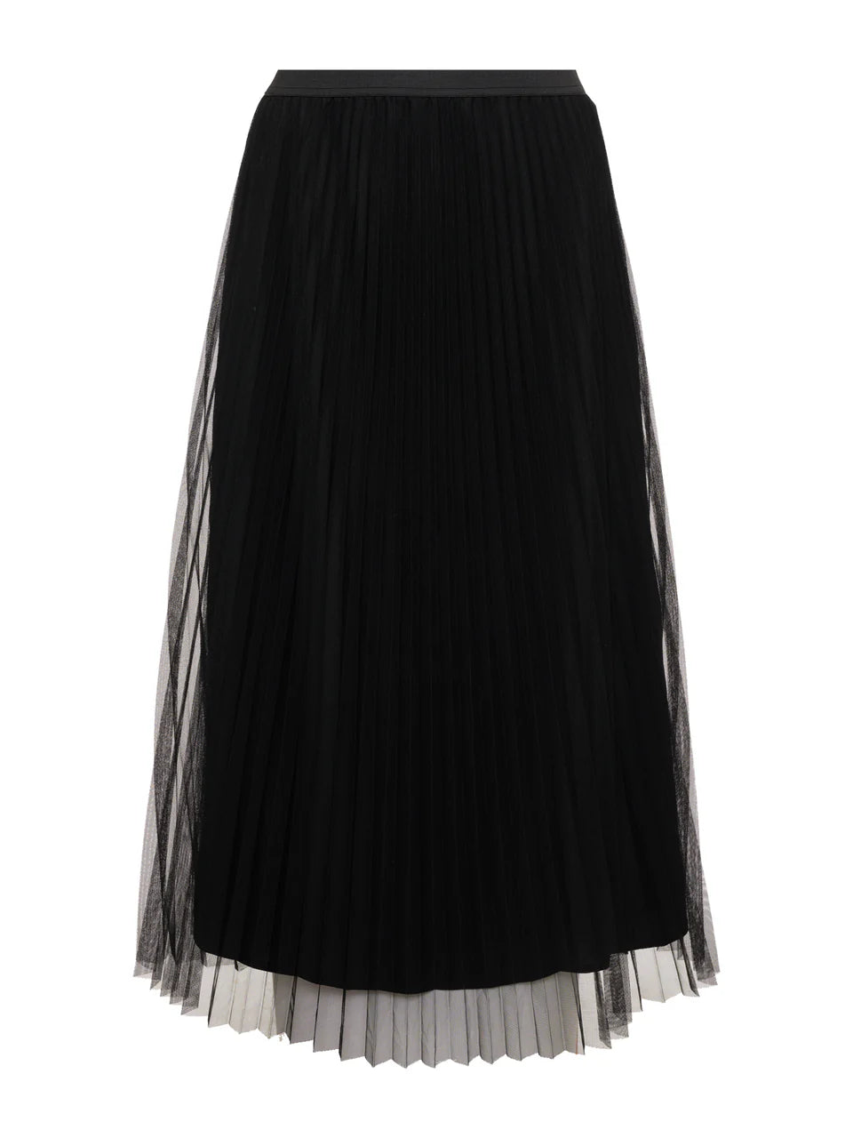 Tulle Pleated Midi Skirt Black