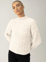 Load image into Gallery viewer, Cable Mock Neck Sweater Light Almond
