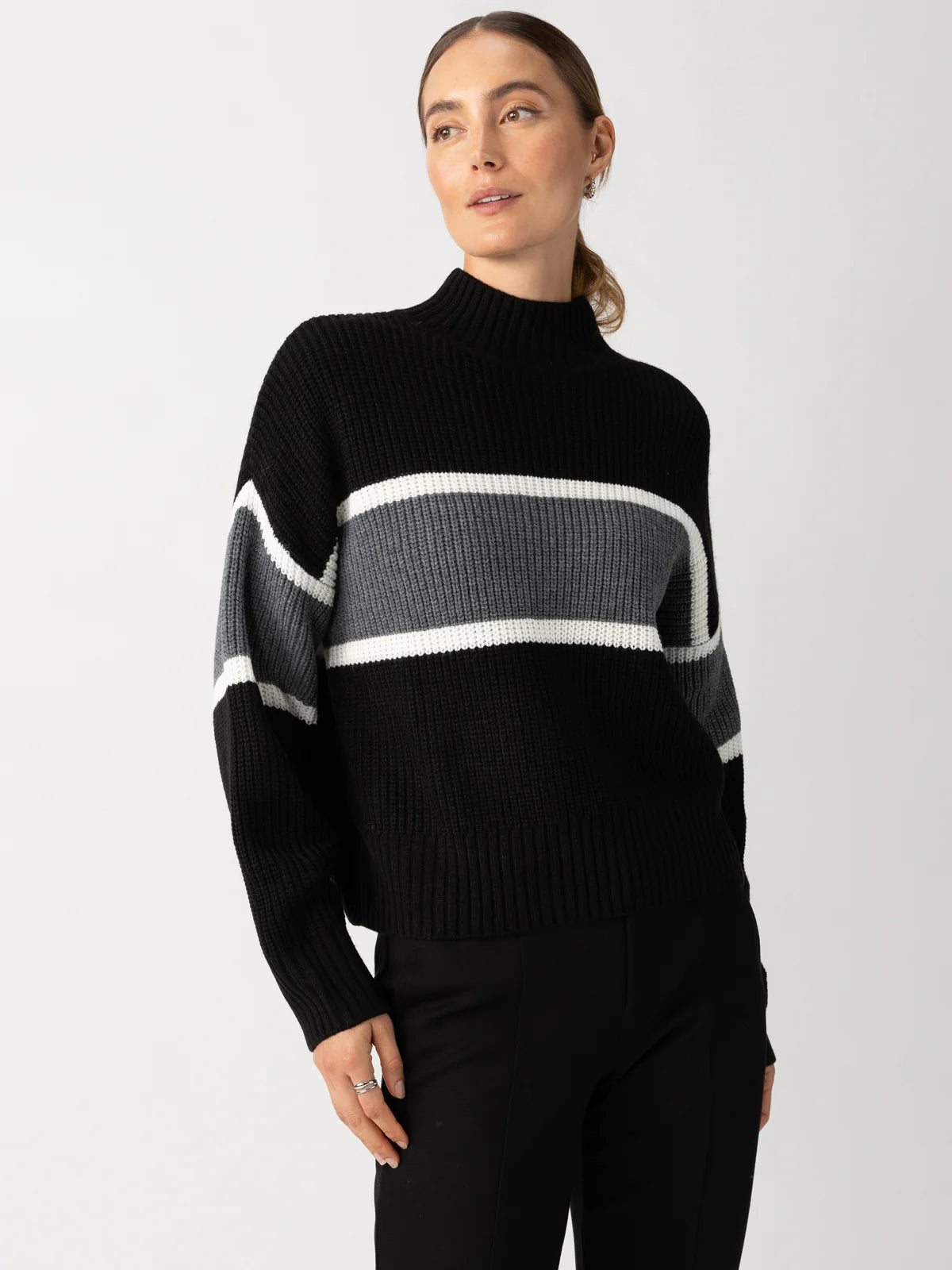 Mock Neck Stripe Sweater