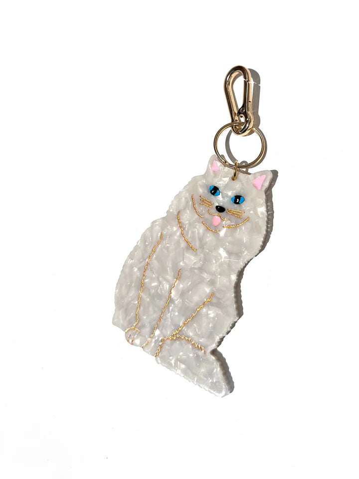 Hand-painted Persian Cat Keychain | Eco-Friendly