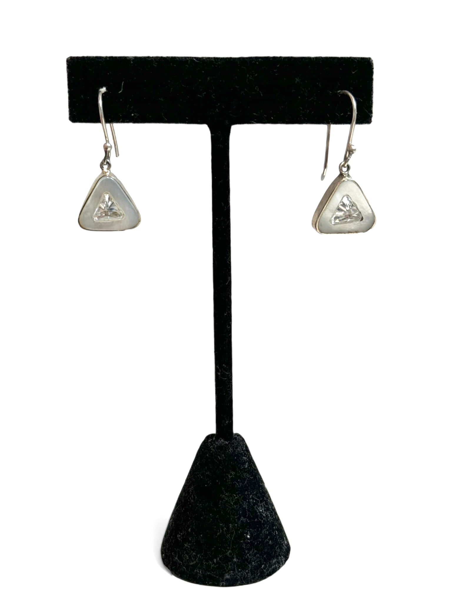 Mother of Pearl with Triangle Zircon Sterling Silver Earrings