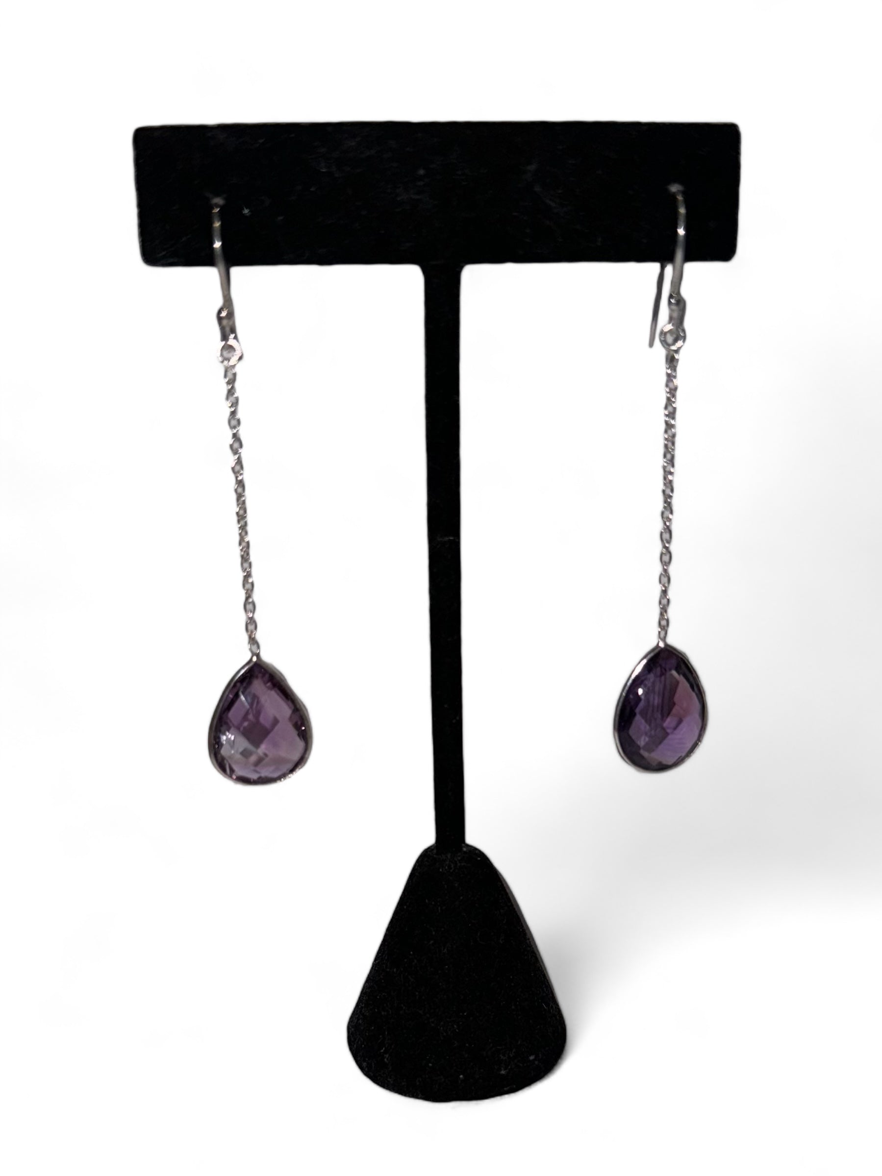 Amethyst Sterling Silver Dangle Drop Earrings