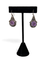 Load image into Gallery viewer, Amethyst Sterling Silver Decorated Earrings
