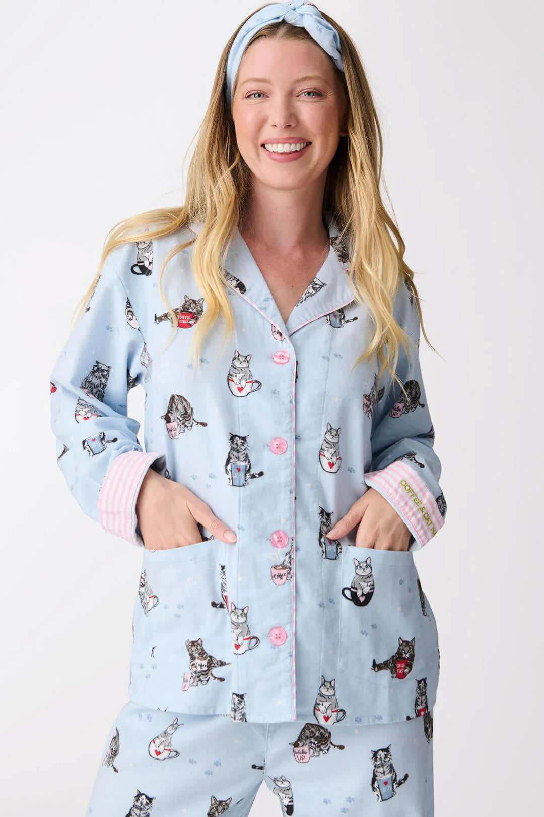 Flannel Pajama Sets - Coffee & Cat Naps