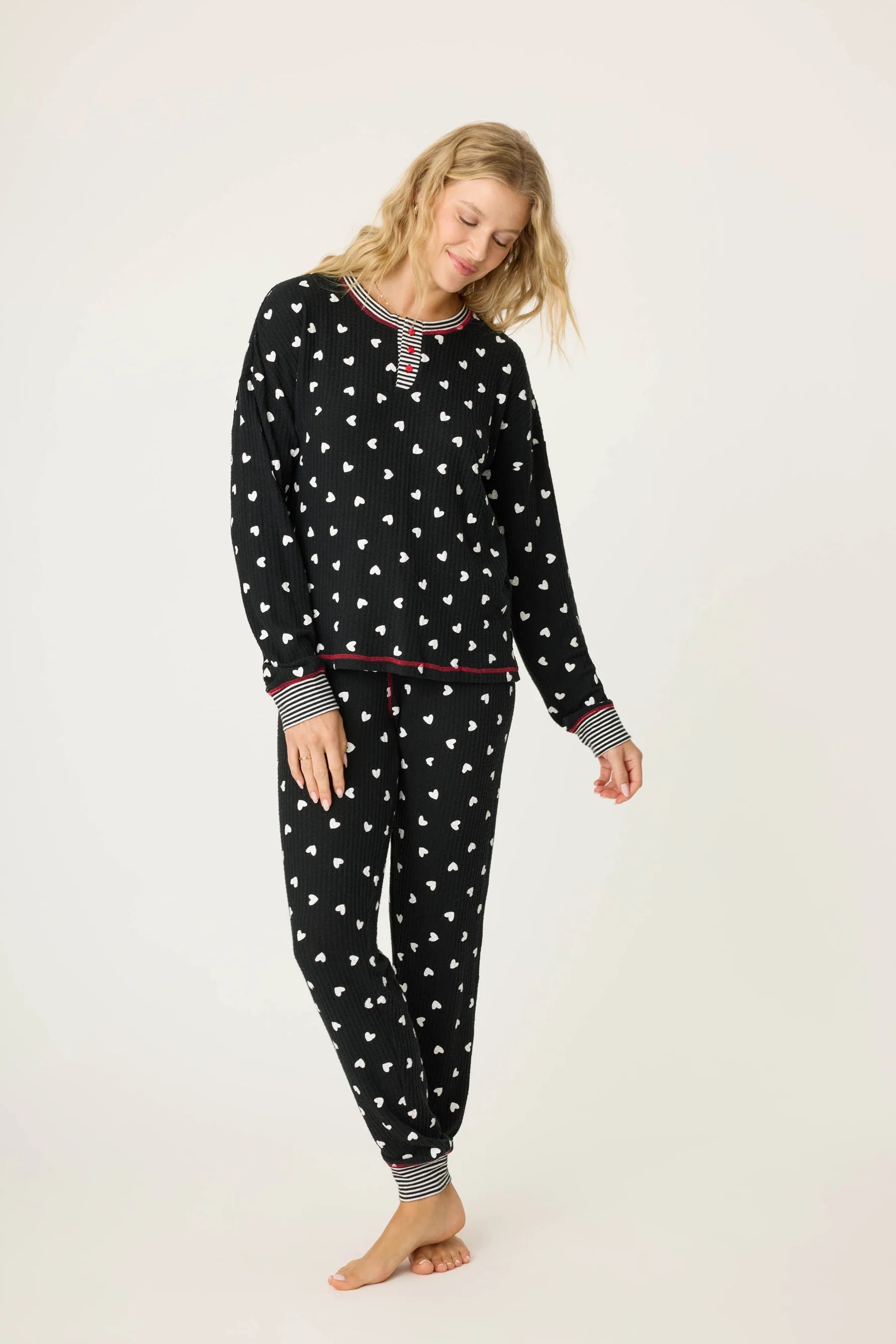 Tiny Hearts Waffle Thermal Ski Jammies PJ Set