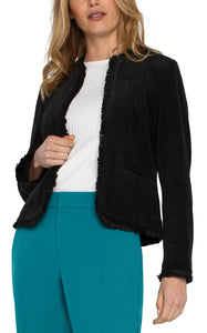 Collarless Jacket With Frayed Edges