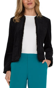 Collarless Jacket With Frayed Edges