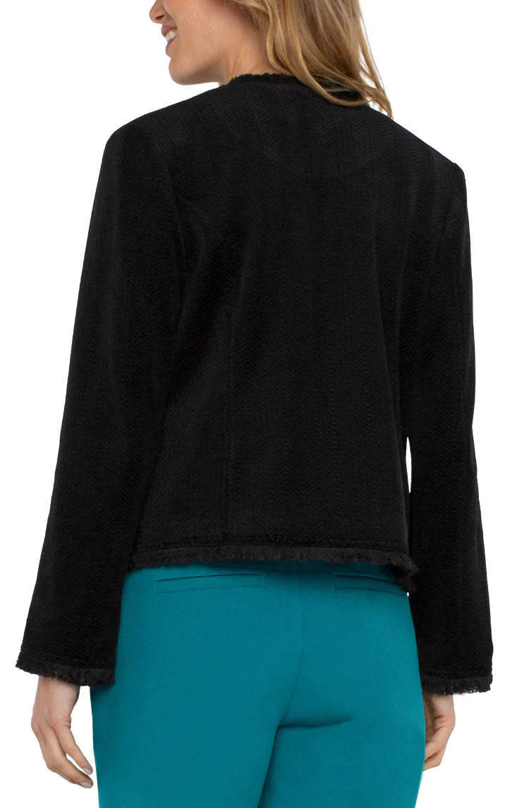 Collarless Jacket With Frayed Edges