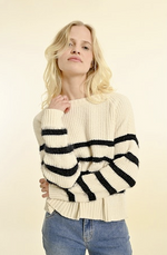 Load image into Gallery viewer, Belle Stripped Combo Knit Sweater
