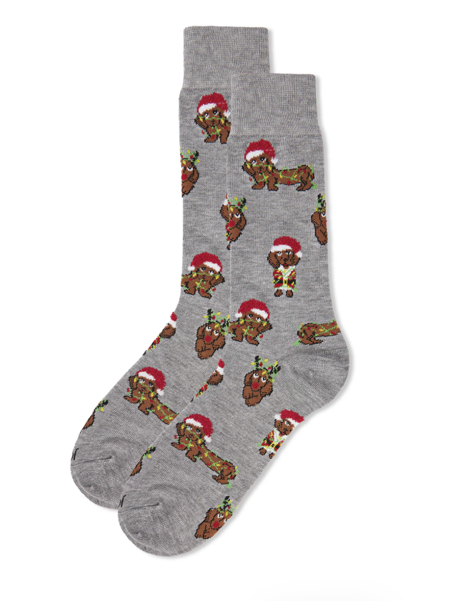 Men's Lit Dachshund Dog Holiday Novelty Crew Socks