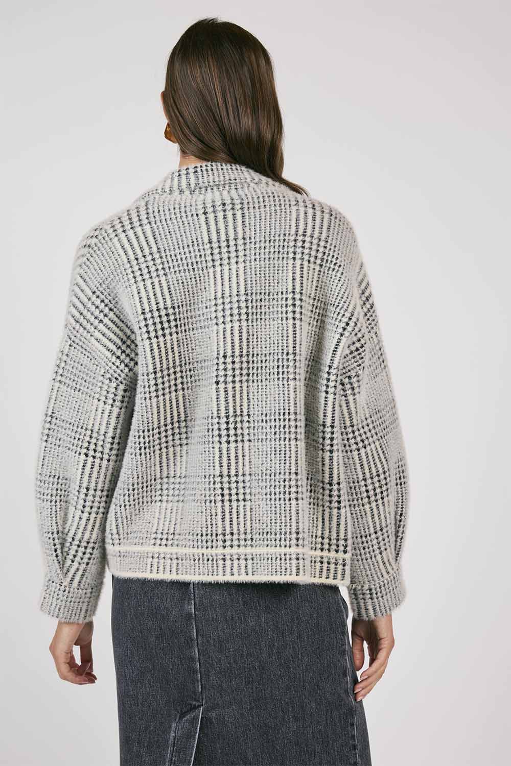 Lola Plaid Sweater Jacket Cream Black