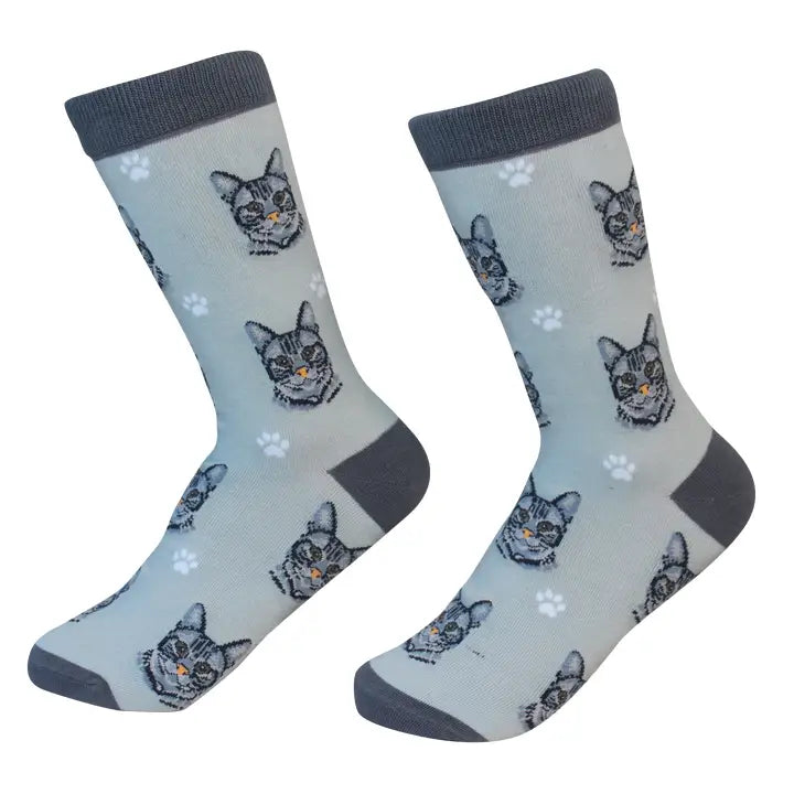 Silver Tabby Cat Socks - Fun Novelty Dog Socks - Unisex