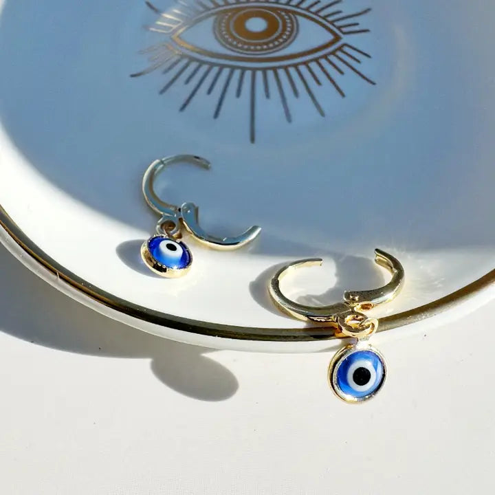 Huggie Glass Evil Eye Earrings