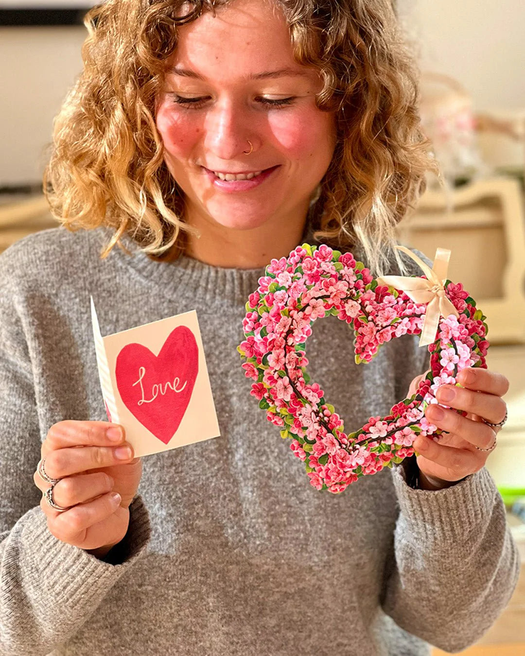 Mini Cherry Blossom Heart Pop-Up Card