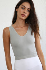 Load image into Gallery viewer, Seamless Finely Ribbed V Neck Crop Tank Top
