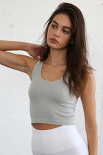 Load image into Gallery viewer, Seamless Finely Ribbed V Neck Crop Tank Top
