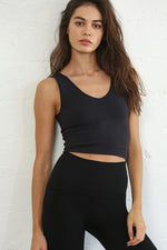 Load image into Gallery viewer, Seamless Finely Ribbed V Neck Crop Tank Top
