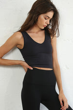 Load image into Gallery viewer, Seamless Finely Ribbed V Neck Crop Tank Top
